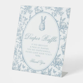 Blue Toile Little Bunny Baby Shower Diaper Raffle Reclamebord Met Voetstuk