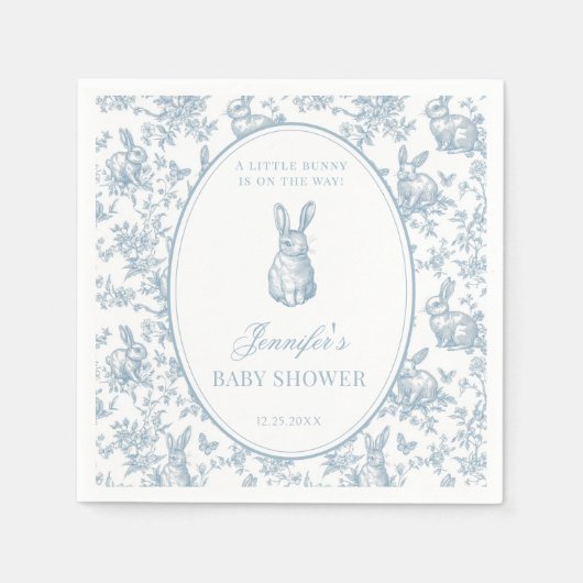 Blue Toile Little Bunny Easter Baby Boy Shower Servet (Voorkant)