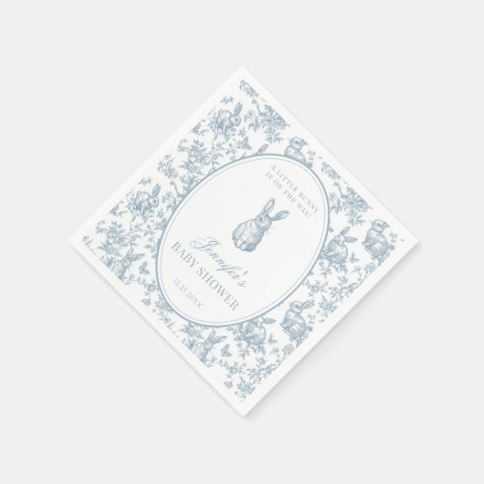 Blue Toile Little Bunny Easter Baby Boy Shower Servet (Hoek)