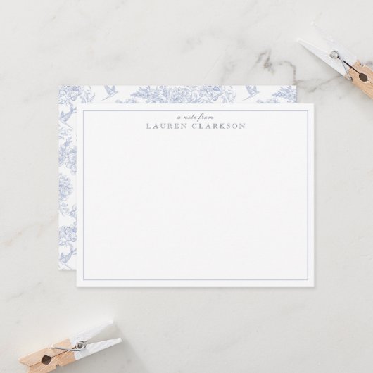 Blue Toile Minimalist Border Note Kaart (Voorkant / Achterkant in situ)