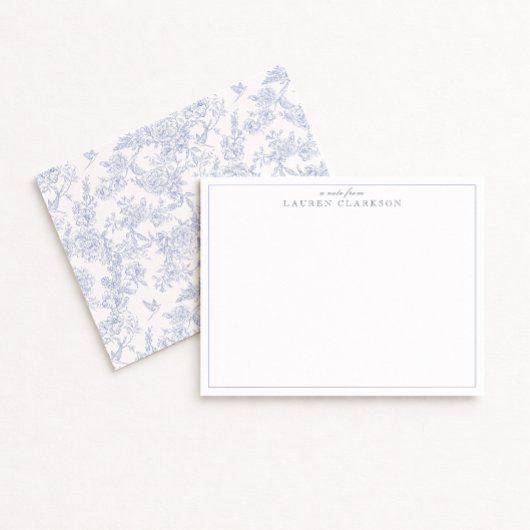 Blue Toile Minimalist Border Note Kaart