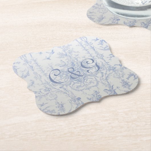 Blue Toile Monogrammed Onderzetters (Gekanteld)