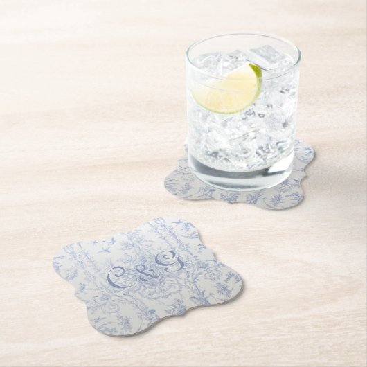 Blue Toile Monogrammed Onderzetters (Insitu)