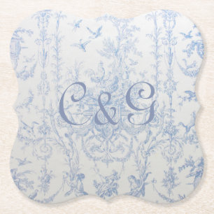 Blue Toile Monogrammed Onderzetters