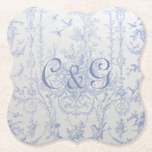 Blue Toile Monogrammed Onderzetters (Voorkant)