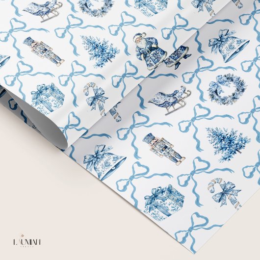Blue Toile Nutcracker Wrapping Paper Christmas Cadeaupapier