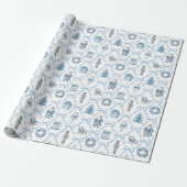 Blue Toile Nutcracker Wrapping Paper Christmas Cadeaupapier (Uitgerold)