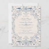 Blue toile Ocean Bridal Shower Invitation Kaart (Voorkant)