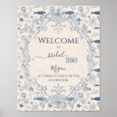 Blue toile Ocean Bridal Shower Welcome Poster (Voorkant)