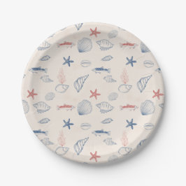 Blue toile Ocean Paper Plate Papieren Bordje
