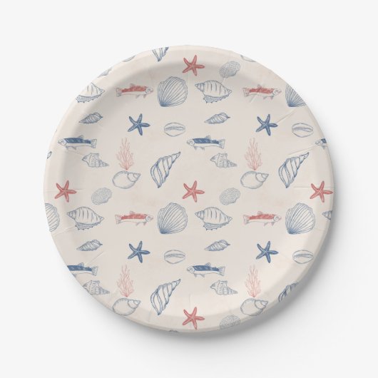 Blue toile Ocean Paper Plate Papieren Bordje (Voorkant)