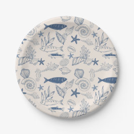 Blue toile Ocean Paper Plate Papieren Bordje