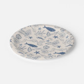 Blue toile Ocean Paper Plate Papieren Bordje (Gekanteld)
