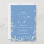 Blue Toile Ocean thema bruiloft uitnodiging (Voorkant)