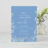 Blue Toile Ocean thema bruiloft uitnodiging (Staand voorkant)