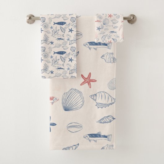 Blue toile Ocean Towel Bad Handdoek (Insitu)