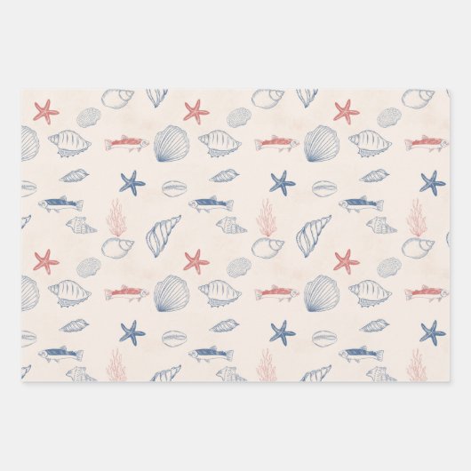 Blue toile Ocean Wrapping Paper Sheet Set of 3 (Voorkant 3)