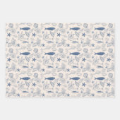 Blue toile Ocean Wrapping Paper Sheet Set of 3 (Voorkant)