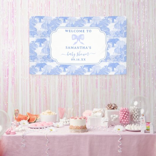 Blue Toile Oerwoud Animals Safari Chinoiserie Baby Spandoek (Feest)