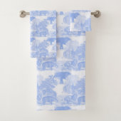 Blue Toile Oerwoud Animals Safari Chinoiserie Boy Bad Handdoek (Insitu)