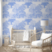 Blue Toile Oerwoud Animals Safari Chinoiserie Boy