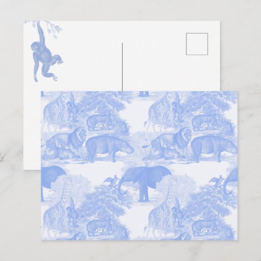 Blue Toile Oerwoud Animals Safari Chinoiserie Briefkaart (Voorkant / Achterkant)