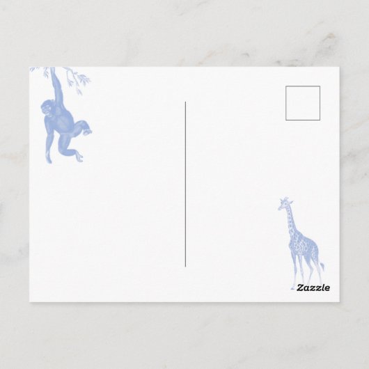 Blue Toile Oerwoud Animals Safari Chinoiserie Briefkaart (Achterkant)
