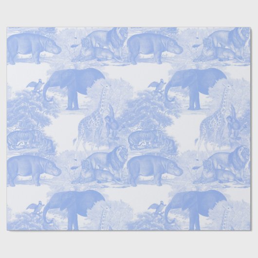 Blue Toile Oerwoud Animals Safari Chinoiserie Cadeaupapier (Vlak)