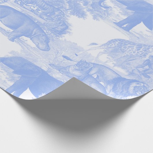 Blue Toile Oerwoud Animals Safari Chinoiserie Cadeaupapier (Hoek)