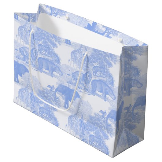 Blue Toile Oerwoud Animals Safari Chinoiserie Groot Cadeauzakje (Voorkant Gekanteld)
