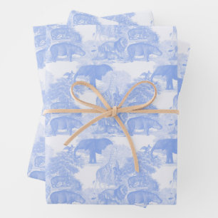 Blue Toile Oerwoud Animals Safari Chinoiserie Inpakpapier Vel