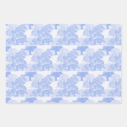 Blue Toile Oerwoud Animals Safari Chinoiserie Inpakpapier Vel (Voorkant)