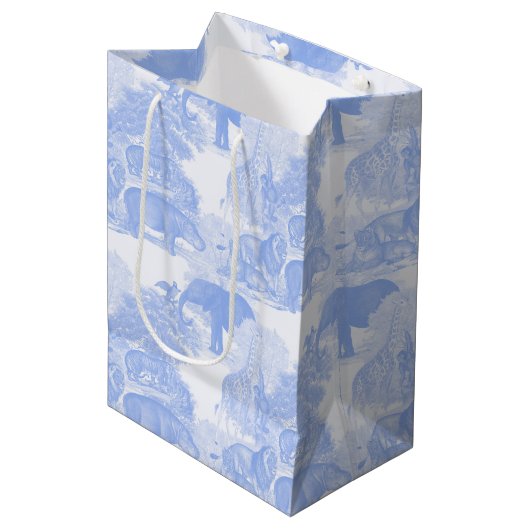 Blue Toile Oerwoud Animals Safari Chinoiserie Medium Cadeauzakje (Voorkant Gekanteld)