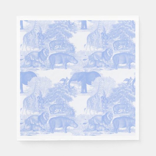 Blue Toile Oerwoud Animals Safari Chinoiserie Servet (Voorkant)