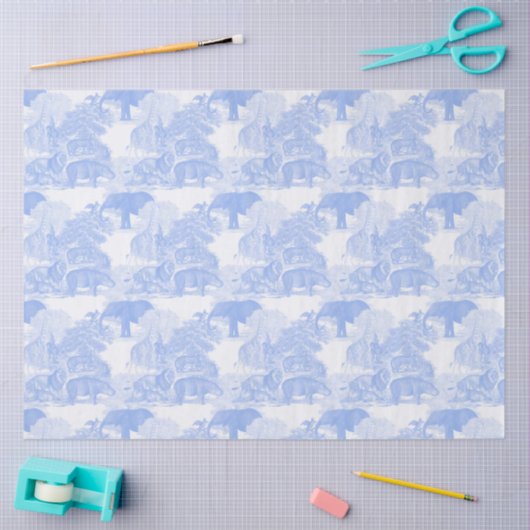 Blue Toile Oerwoud Animals Safari Chinoiserie Tissuepapier (Craft)