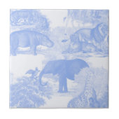 Blue Toile Oerwoud Animals Safari Naadloos Patroon Tegeltje (Voorkant)