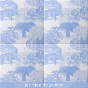 Blue Toile Oerwoud Animals Safari Naadloos Patroon Tegeltje