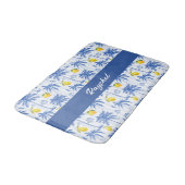 Blue Toile Palm Trees Lemons Monogram Name Badmat (Gekanteld)