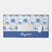 Blue Toile Palm Trees Lemons Monogram Name Bureaumat (Keyboard & Muis)
