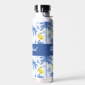 Blue Toile Palm Trees Lemons Monogram Name Waterfles (Links)