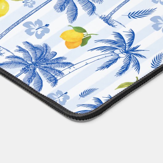 Blue Toile Palm Trees Lemons Pattern Bureaumat (Hoek)
