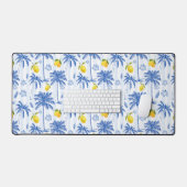 Blue Toile Palm Trees Lemons Pattern Bureaumat (Keyboard & Muis)