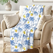 Blue Toile Palm Trees Lemons Pattern Fleece Deken