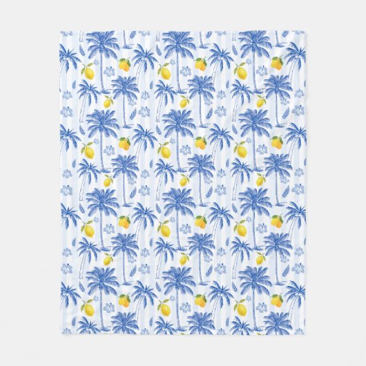 Blue Toile Palm Trees Lemons Pattern Fleece Deken (Voorkant)