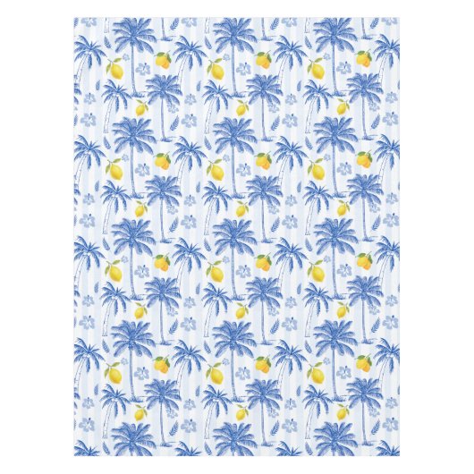 Blue Toile Palm Trees Lemons Pattern Tafelkleed (Voorkant)