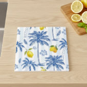 Blue Toile Palm Trees Lemons Pattern Tegeltje