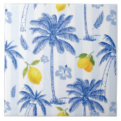 Blue Toile Palm Trees Lemons Pattern Tegeltje (Voorkant)