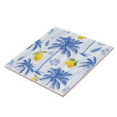 Blue Toile Palm Trees Lemons Pattern Tegeltje (Zijkant)