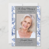 Blue Toile Photo Keepsake begrafenismonument Bedankkaart (Voorkant)