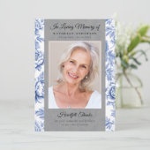 Blue Toile Photo Keepsake begrafenismonument Bedankkaart (Staand voorkant)